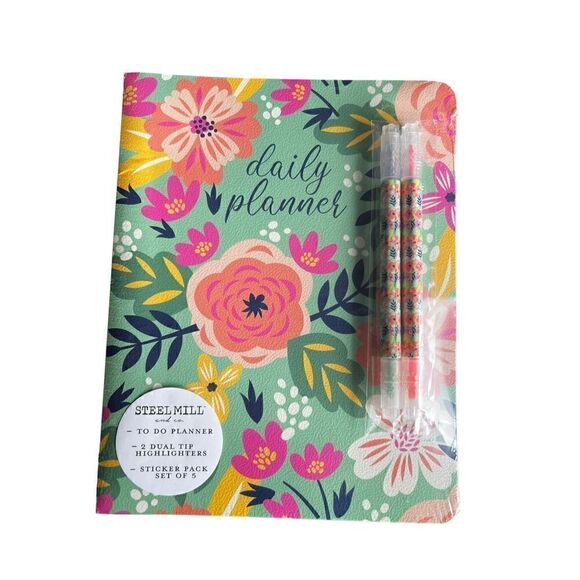 Steel Mill Daily To Do Planner with 2 Dual Tip Highlighters Stickers FabFitFun - Picture 1 of 2